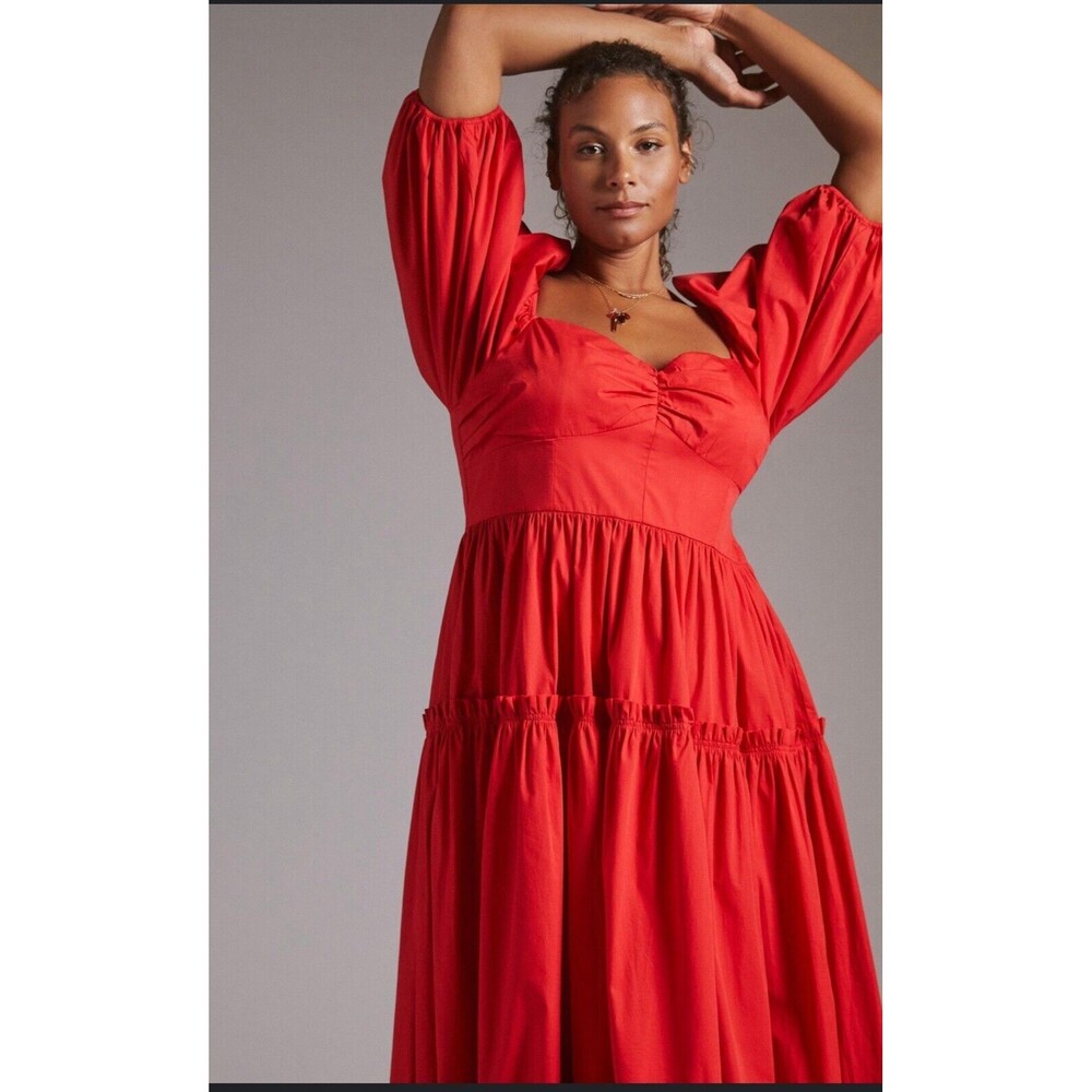 Anthropologie ATSU Dress Women 6 Red Off-The-Shoulder Preppy Poplin Sundress NWT - Picture 6 of 16
